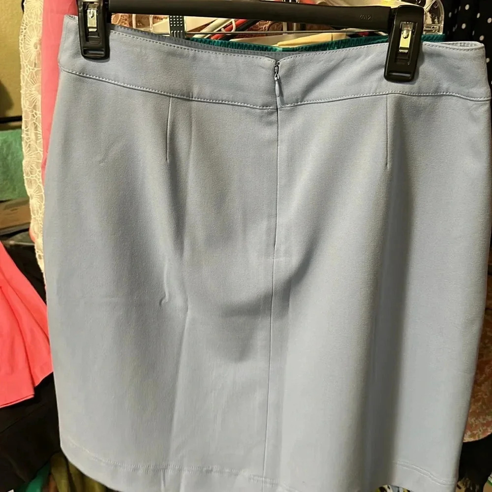 Bar III Lined Periwinkle Blue Skirt Knee silver accents and pockets zips size 10 - Picture 3 of 6